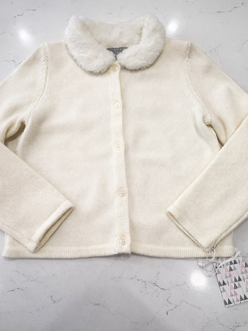 Tahari  kids Cardigan with Faux Fur Collar 4T
